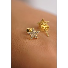Fiyonk Kuyumculuk 14 Ayar Altın Swarovski Taşlı Büyük Yıldız Küpe