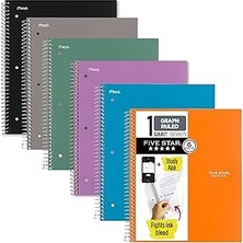 Starseven Five Spiral Defter + Çalışma Uygulaması, 6'lı Paket, 1 Konu, Grafik Çizgili Kağıt, 21.6 x