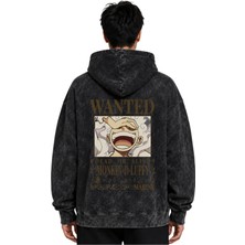 Sevbano Wanted Monkey D. Luffy One Piece Anime Baskılı Unisex Oversize Yıkamalı Premium Hoodie Sweatshirt