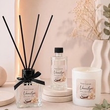 Tiem Concept Vanilya Kokulu 3’lü Dekoratif Oda Kokusu Seti – 100 ml Çubuklu Oda Kokusu + 100 ml Yedek + Cam Bardak Mum