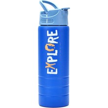 Starseven Paslanmaz 304 Çelik Matara Pipetli Motivasyon Matarası Suluğu 304 Çelik Suluk 750 ml 1156