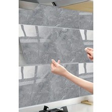 Starseven 60X30 cm Gri Mermer Desenli Alüminyum Plastik Duvar Sticker - Su, Toz Geçirmez, Yapışkanlı