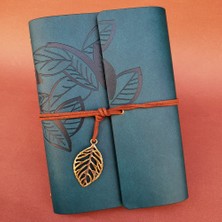 Renas Store Deri Yaprak Desenli Petrol Mavisi Defter