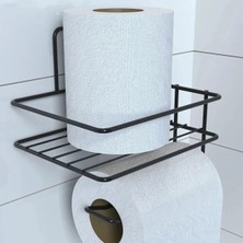Starseven Kendiliğinden Yapışkanlı Tuvalet Kağıdı Tutacağı Yedek Raf - Siyah Metal Tasarım