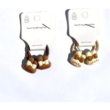 Starseven Sevimli Tavşan Tasarımlı El Yapımı Çocuk Saç Tokası, Kahverengi Beyaz, 2'li Set