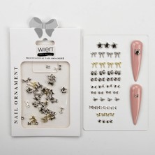Starseven 48LI Yıldız Kurdela Metal Tırnak Süsleme Charm Nail Charm Taşları WN-520
