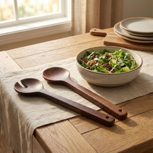 Starseven Amberhaus Akasya Naturel Ahşap 2’li Salata Kaşığı Seti | Dayanıklı Ergonomik Servis Kaşıkları |