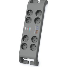 Ronanna Phılıps SPN8180GA/62, 8 Soket, Akım Korumalı Priz, 2400 Joules, 2mt Kablo, 2xusb-C Pd 20W Hızlı Şarj, 2xusb-A Qc 18W, (Gri)