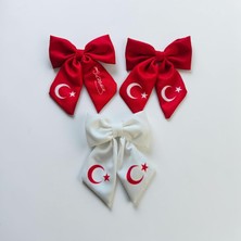 Starseven Ay Yıldızlı Saç Tokası, Kırmızı Beyaz, Saten, Klipsli, 3 Adet