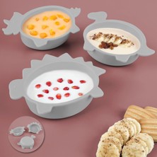 Starseven Meleni Baby 3'lü Hayvan Figürlü Mama Kasesi Seti - Şekilli Bebek Beslenme Kasesi Gri