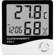 Starseven Htc-1 Dijital Termometre Higrometre, Saat Nem Ölçer, LCD Ekran, 10X10 Cm, Siyah Beyaz