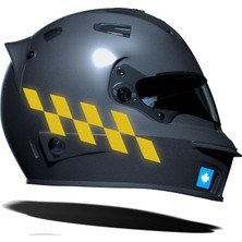 Starseven Reflektif Sarı Damalı Kask Motosiklet Sticker Takımı