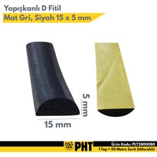Platin Hırdavat Yapışkanlı D Fitil Mat Gri, Siyah 15MM 50 Metre plt2800080