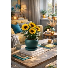 Evdek Tabaklı Haki Yeşil Tombul Çömlek Saksı 16X15 cm
