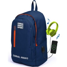 Starseven Coral High Lacivert Üç Bölmeli USB Şarjlı Çıkışlı Sırt Çantası 23232
