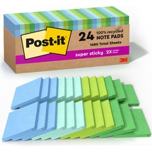 Starseven POST-IT%100 Geri Dönüşümlü Kağıt Süper Yapışkan Notlar, 2x Yapıştırma Gücü, 3x3 Inç, 24 Ped, 70 Yap
