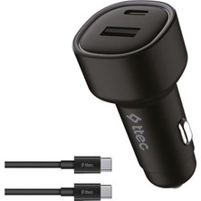 Starseven Smartcharger Duo Pd 48W Araç Aleti Usb-C+Usb-A - Usb-C-Usb-C 3A Kablo Siyah 2CKP02C