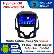 SBAID Hyundai I30 2007-2008 Yıl Dijital Klima Uyumlu 8GB Ram 128GB Rom Hafıza Android Kablosuz Carplay Navigasyon Multimedya 9 Inç Ekran Hediye Görüş Kamerası Hediye Çerçevesi