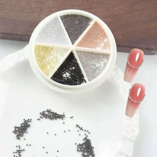 Starseven 6 Renk Tırnak Süsleme Parlak Metal Havyar Taşları Nail Boncukları WN-522