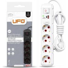 Starseven Ufo Yeni 4lü Akım Korumalı Grup Priz 1,5 Metre Bakır Kablolu, 5V 2,4A USB ile Şarj, Anaht