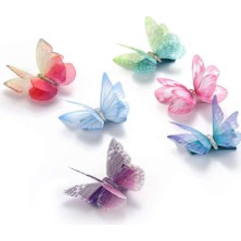 Starseven 6 Adet/paket 3D Renkli Organza Saç Klipsi - Şifon Peri Kanatları - Kurdele Sarılı Klipsler