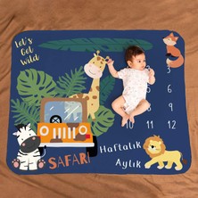 Starseven Hediyesepeti Safari Macerası Aylık | Haftalık Bebek Hediyesi Fotoğraf Çekim Battaniyesi 100X120 cm