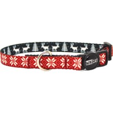 Starseven Rudolph Red Boyun Tasması, Boğulma Önleyici Kilitli, Zil Hediyeli (Bordo, Kar Taneli)