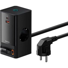 Starseven Os-Baseus Powercombo Dijital Priz 2AC+1U+1C+GERI Çekilebilir-C 1.5m Güç Kablosu ile Ab Siyah