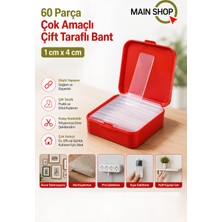 MAİN SHOP 60 Parça Şeffaf Çift Taraflı Yapışkan Bant Kutulu Priz Tablo Sabitleme Bandı 1x4 cm Ev ve Ofis Içi 1 Adet