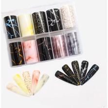 Starseven 10LU Tırnak Süsleme Folyosu Granit Mermer Dizayn Nail Transfer Folyo