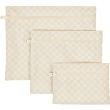 Starseven Textile 3'lü Su Geçirmez Pvc Astarlı Bej Dama Desen Islak Kuru Çantası 20 x 13/24 x 20/3
