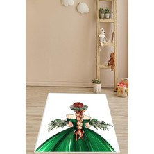 Starseven Pelangi Desenli Dijital Baskı Yıkanabilir Kaymaz Taban Tutmaz Halı, Yeşil 80 x 150