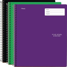 Starseven Five Interaktif Not Alma Spiral Defterler, 3 Paket, 1 Konu, Kolej Çizgili Kağıt, 11" x 8-1/2",