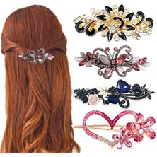 Starseven Kiddale 4 Paket Şekilli Kristal Çiçek Saç Tokası Tavus Kuşu Yapay Elmas Fransı