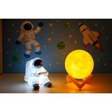 Starseven Işık Kasabası(28) Oturan Astronot 3D Küre LED Gece Lambası Tabletli Astronot Sarı,beyaz