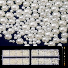 Starseven 6540 Adet Kirli Beyaz Reçine Düz Arka Inciler Rhinestones, Karışık Boyut 2/3/4/5/6/8/10MM Yarım Yuv