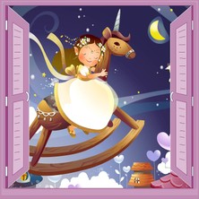 Starseven Çocuk Odası Bebek Odası Pencere Poster Duvar Kağıdı At Kız