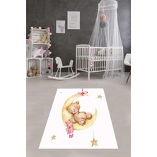 Starseven Pelangi Ayda Sallanan Ayıcık Desen Renkli Dijital Baskı Yıkanabilir Kaymaz Taban Bebek Çocuk Oda
