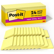 Starseven Post-It Süper Yapışkan Notlar, 2x Yapıştırma Gücü, 3x3 Inç, Kanarya Sarı, 24-Pedler/dolap Paketi (6