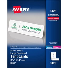 Starseven Avery Baskılı Büyük Çadır Kartları, Mürekkep Püskürtmeli Yazıcılar, 50 Kart, 3,5 x 11 (530