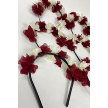 Starseven Bordo Çiçekli Nedime Tacı Çocuk Tacı Seti 6 Adet