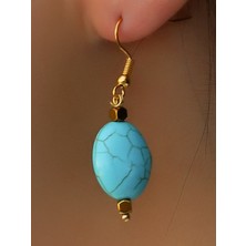 Esha Store Doğal Taş Firuze Hematit Doğal Taşlı Sallantılı Kadın Küpe EUKU37D