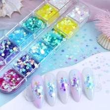 Starseven Holografik Yuvarlak Tırnak Süsleme Folyo Pulları Renkli Nail