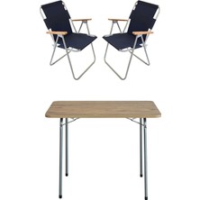 Starseven 60X80 Çam Katlanır Masa + 2 Adet Katlanır Sandalye Kamp Seti Bahçe Balkon Takımı Lacivert