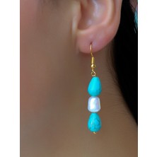 Esha Store Doğal Taş Firuze Inci Doğal Taşlı Sallantılı Kadın Küpe EUKU37E