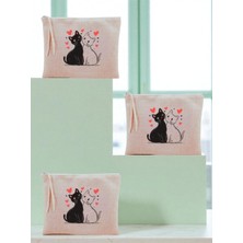 Starseven Kalpli Baskılı 3'lü Makyaj Çantası 20X25 cm - Seyahat Makyaj Çantası Bej, LH892042352352351232