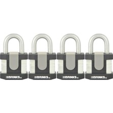 Starseven Brinks - 50 mm Ticari Lamine Çelik Anahtarlı Asma Kilit, 4'lü Paket - Bor Çelik Kelepçeli Katı Çeli