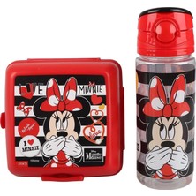Starseven Minnie Mouse Beslenme Kabı Tritan Matara 500 ml Beslenme Seti, Kırmızı