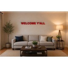 Boyutron Welcome Y'all Modern 3D Baskı Dekoratif Duvar Yazısı Tablo - Red - 15 cm Yükseklik