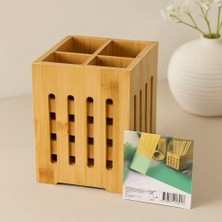 Uravas Store Ahşap Bambu 4 Bölmeli Kaşıklık Organizer (11X11 Cm, Pencereli)